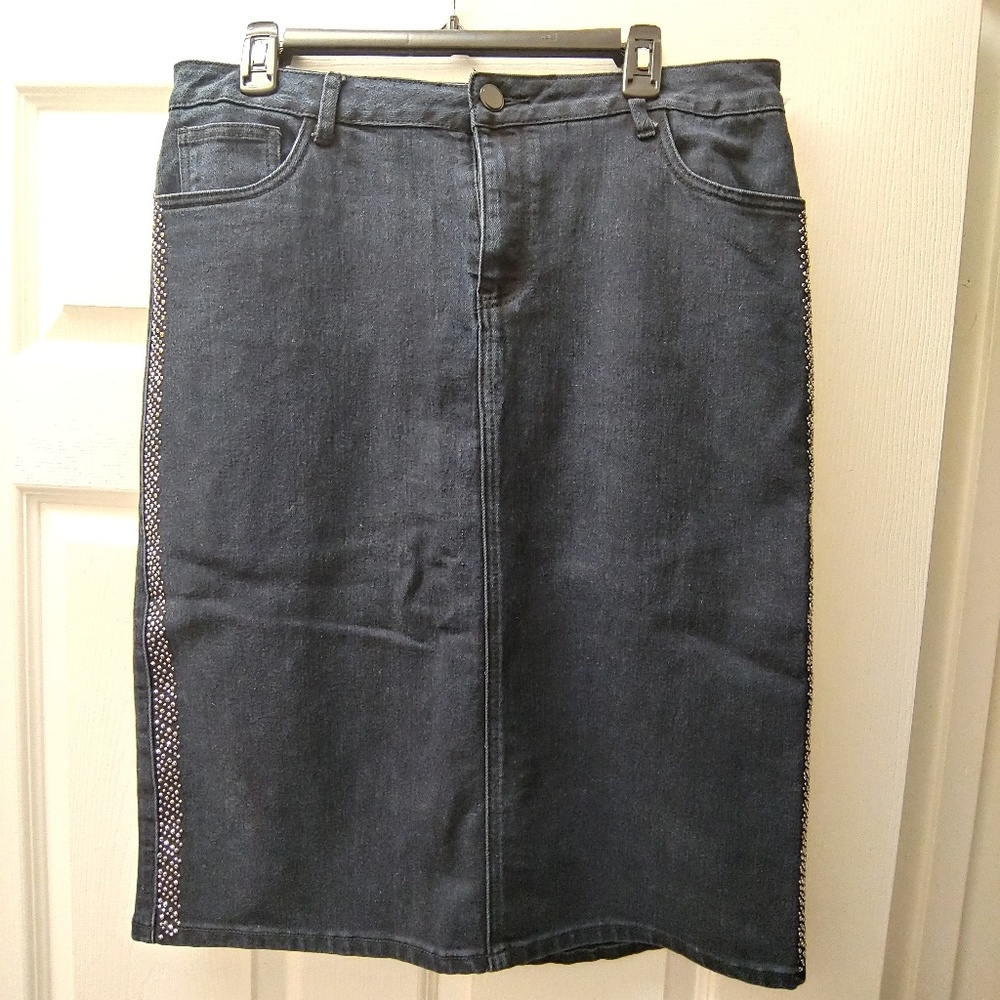 CATO Black Denim Skirt with Rhinestones